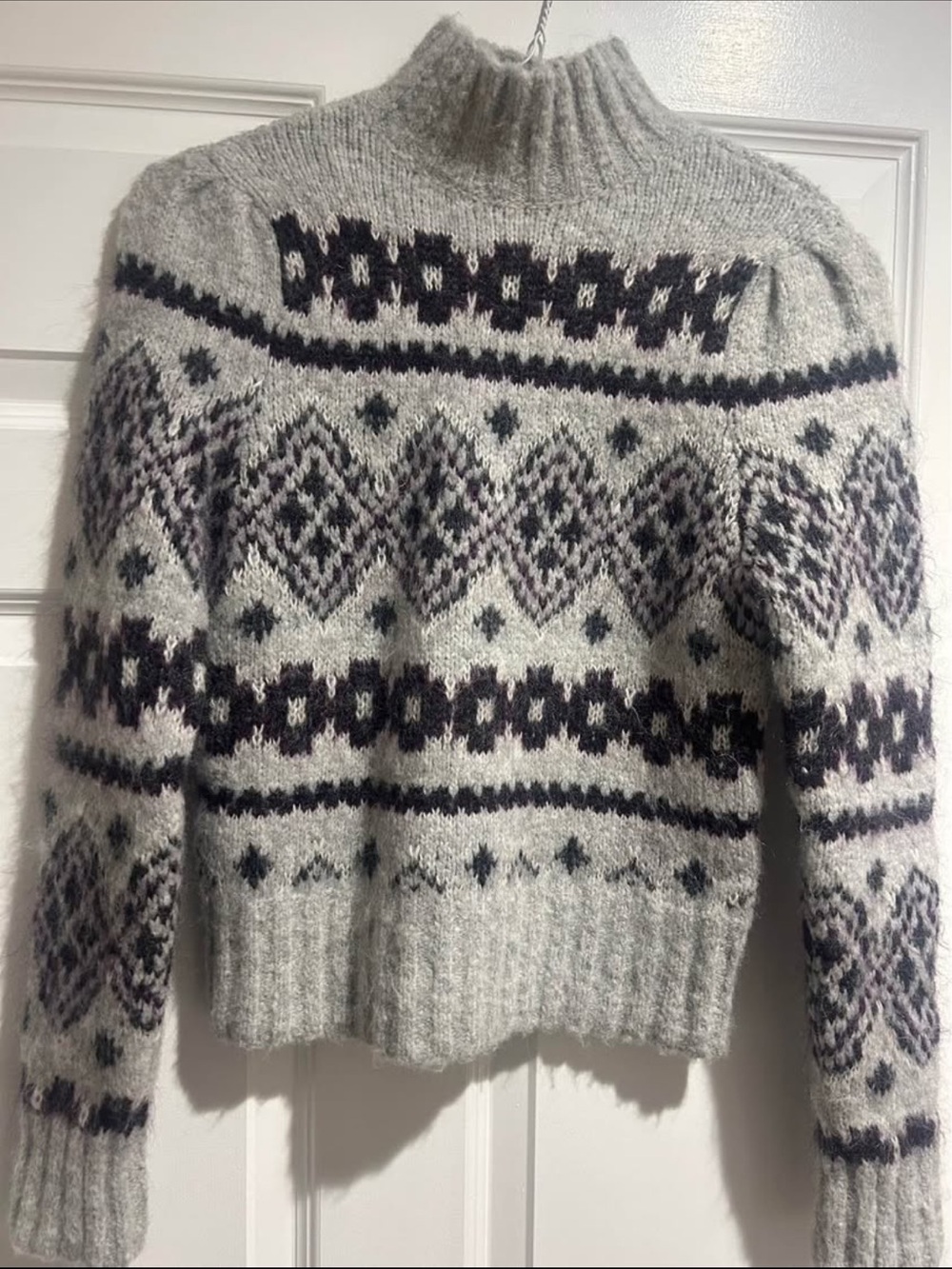 Veronica Beard Gray Fair Isle Turtleneck Sweater